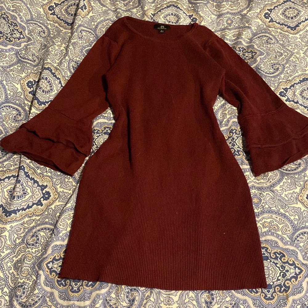 Maroon dress.